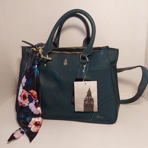 NWT Minor Damage London Fog Sophia Tote Dark Teal Purse w Scarf LF6716 MSRP $95